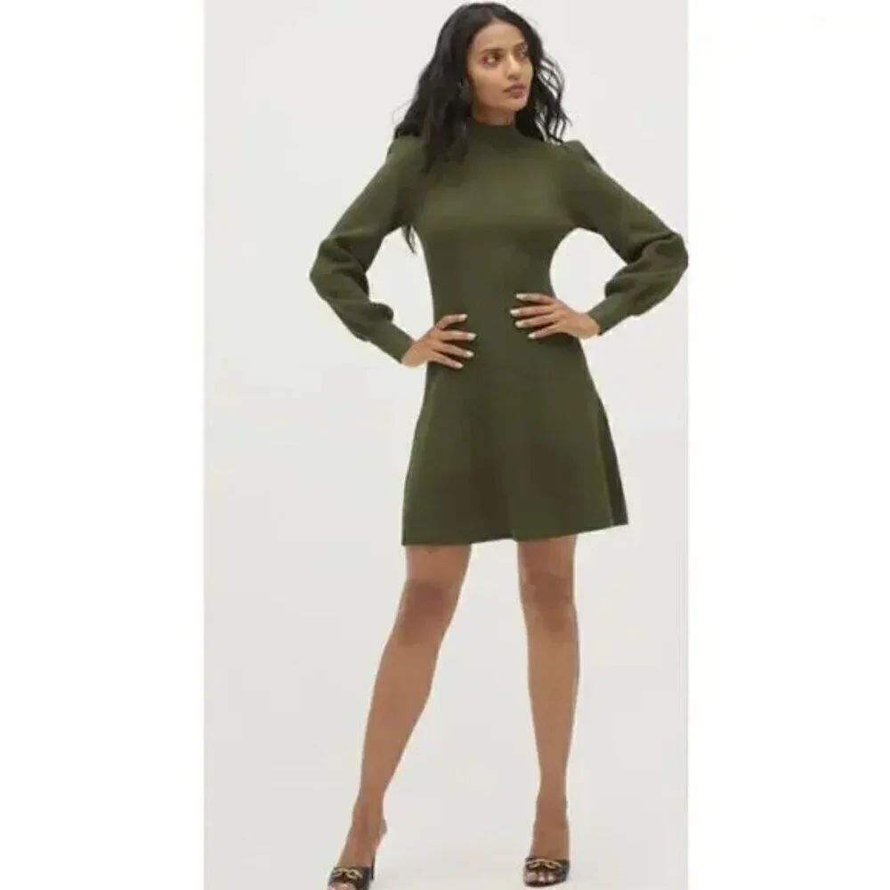 NWT! Hill House The Mariana Dress Rib Knit in Leaf Green Long Sleeve Size XXL